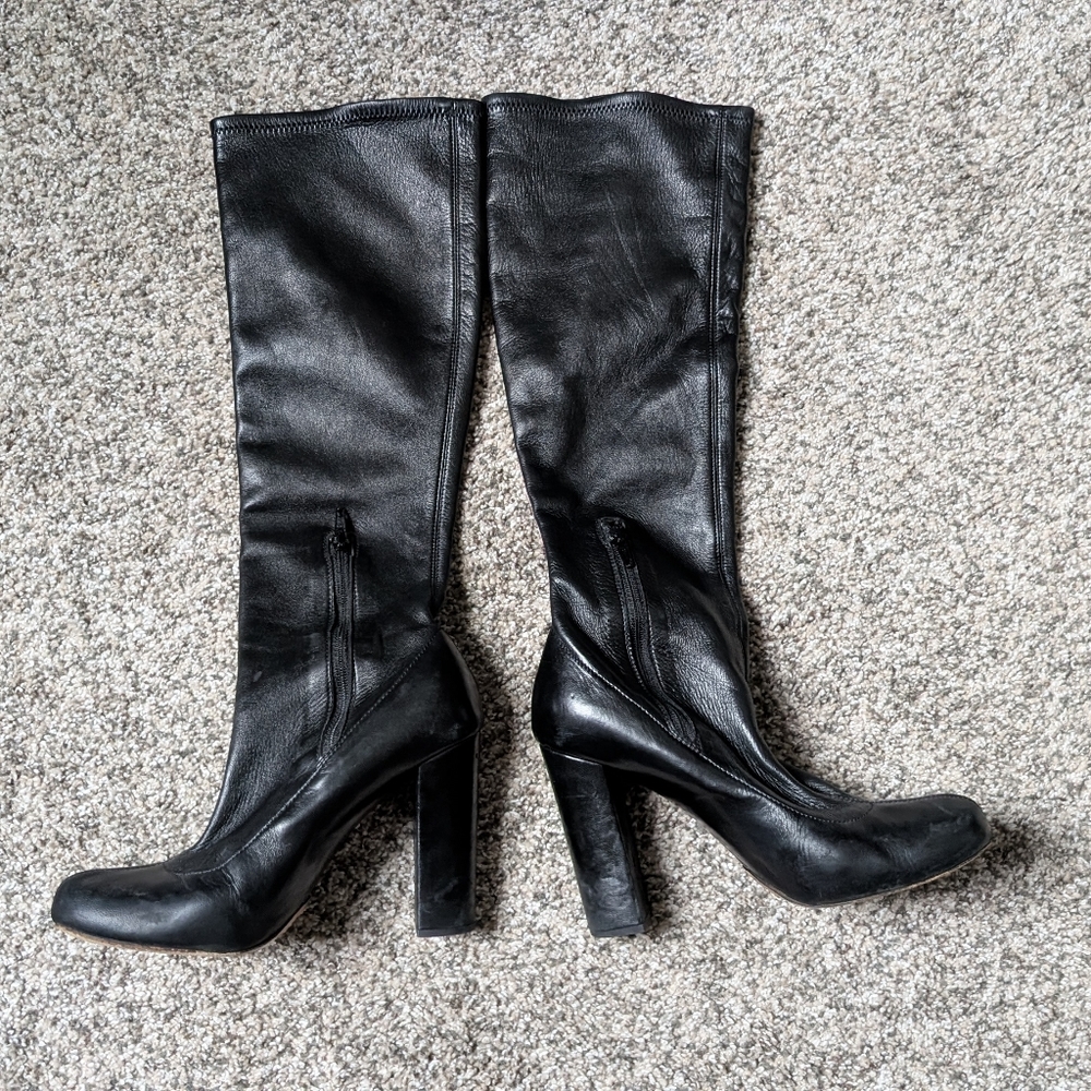 EUC Chloe Women's Knee Length Black Leather Boot 4" Heel， Sz 7.5 - Picture 4 of 15